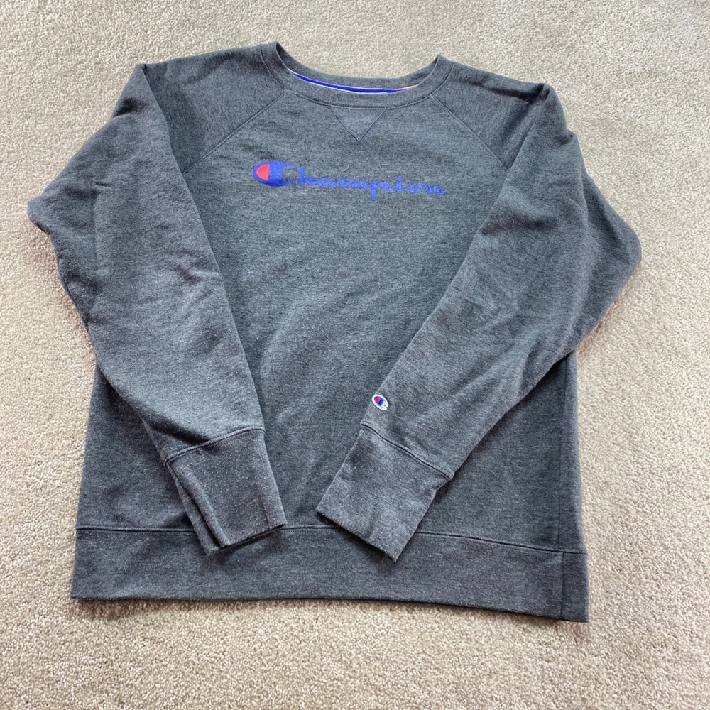 Champion Sweatshirt Mens Large Grey Long Sleeve Crewneck Logo Lounge